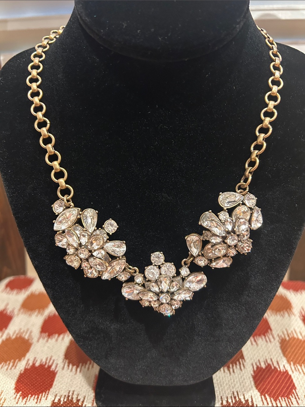 J. Crew Gold and Clear Crystal Floral Cluster Necklace